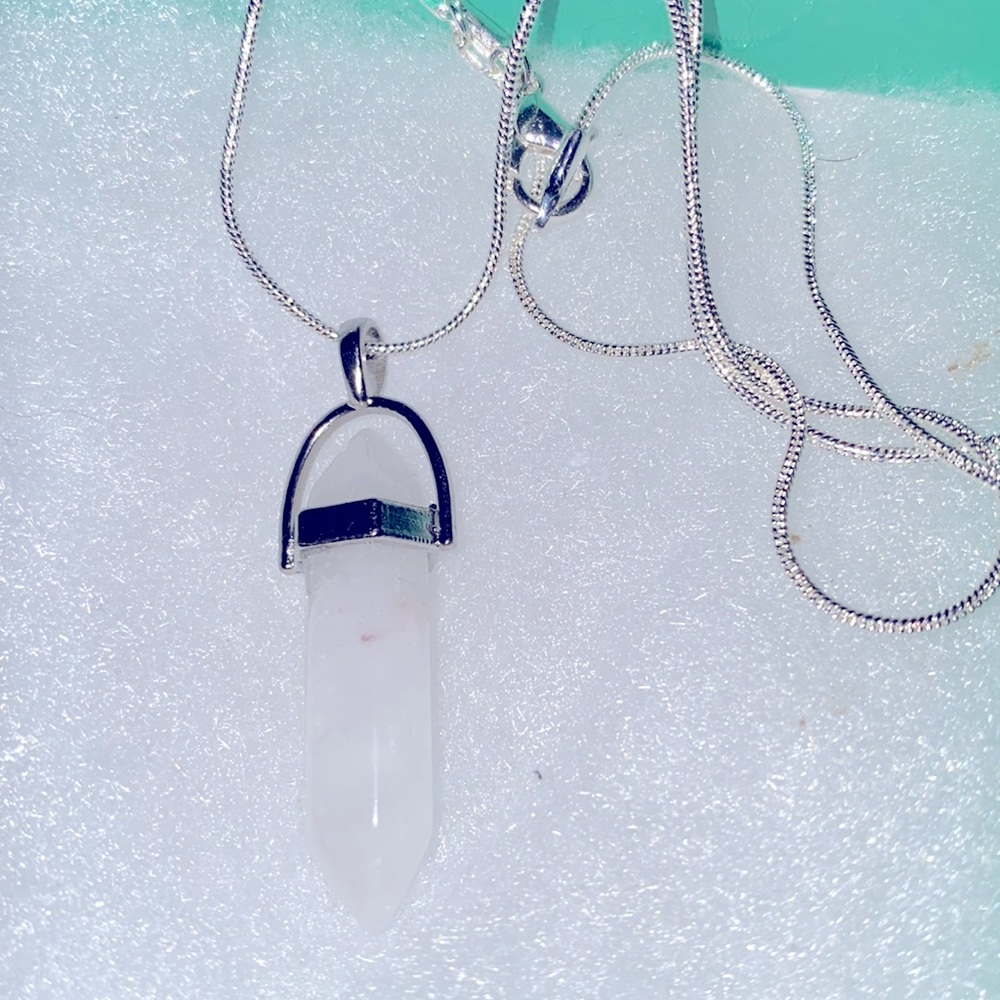 Boho Natural White Quartz Sterling Silver Necklace 30”